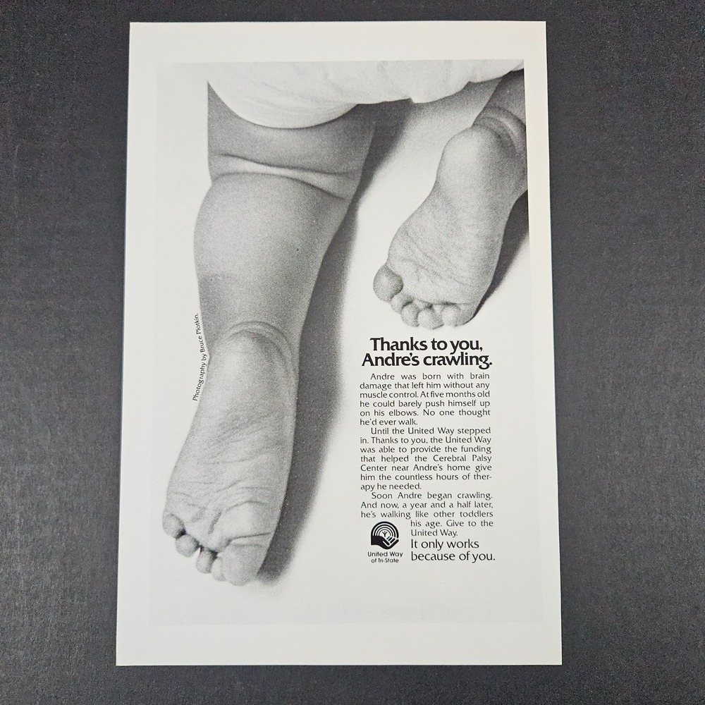 1982 United Way of‎ Tri-State Vintage Print Ad Baby Crawling Bruce Plotkin Photo